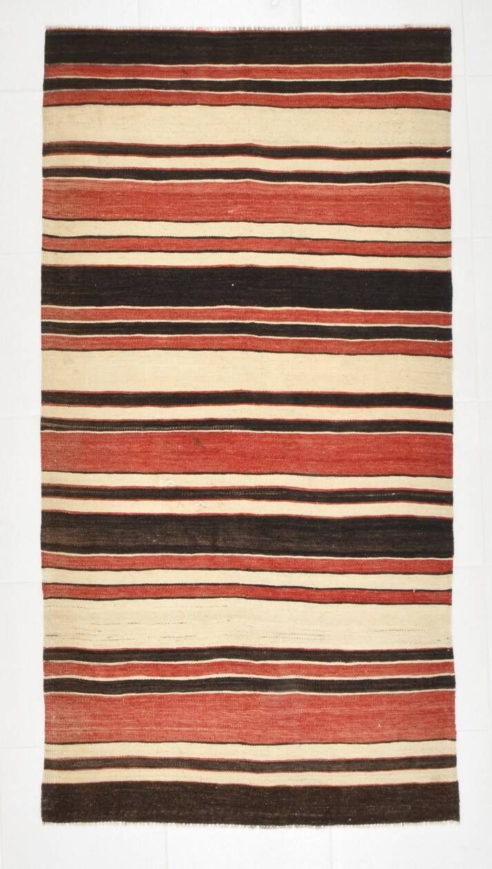 3x7 Multicolor Striped Kilim Rug, Long Wide Anatolian Kilim, 101x195Cm