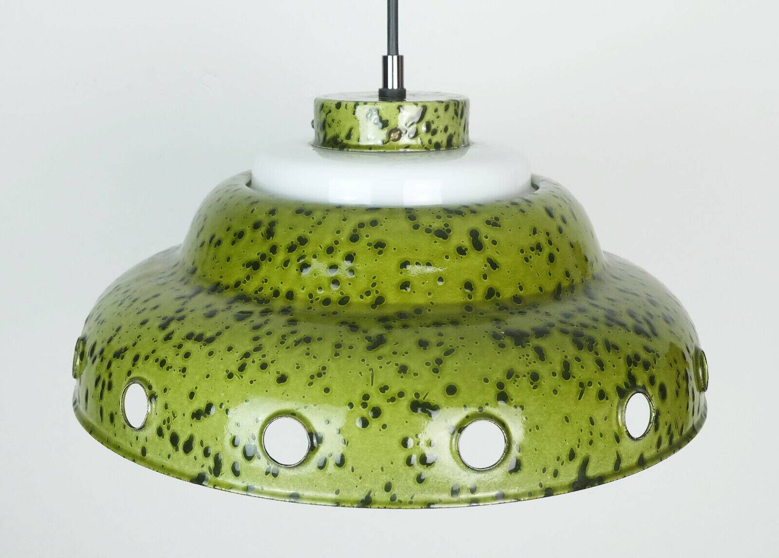 Mid century pendant light enamel metal white glass 1960s