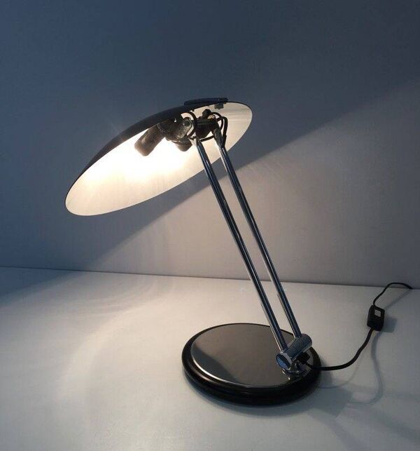 Lampe de bureau design pivotante en chrome et métal laqué noir