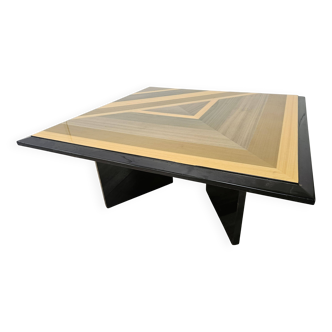 Table basse carrée des années 70 aux motifs géométriques