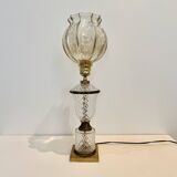 Large Albret crystal lamp in brass and neoclassical opaline glass globe
