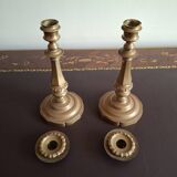 Pair of large candlesticks in gilded brass, 19th century