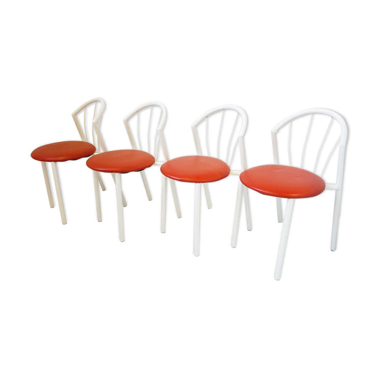 Suite de 4 chaises vintage en métal & skai 1970