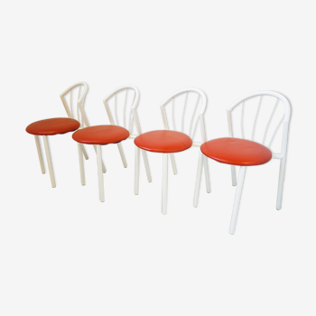 Suite de 4 chaises vintage en métal & skai 1970