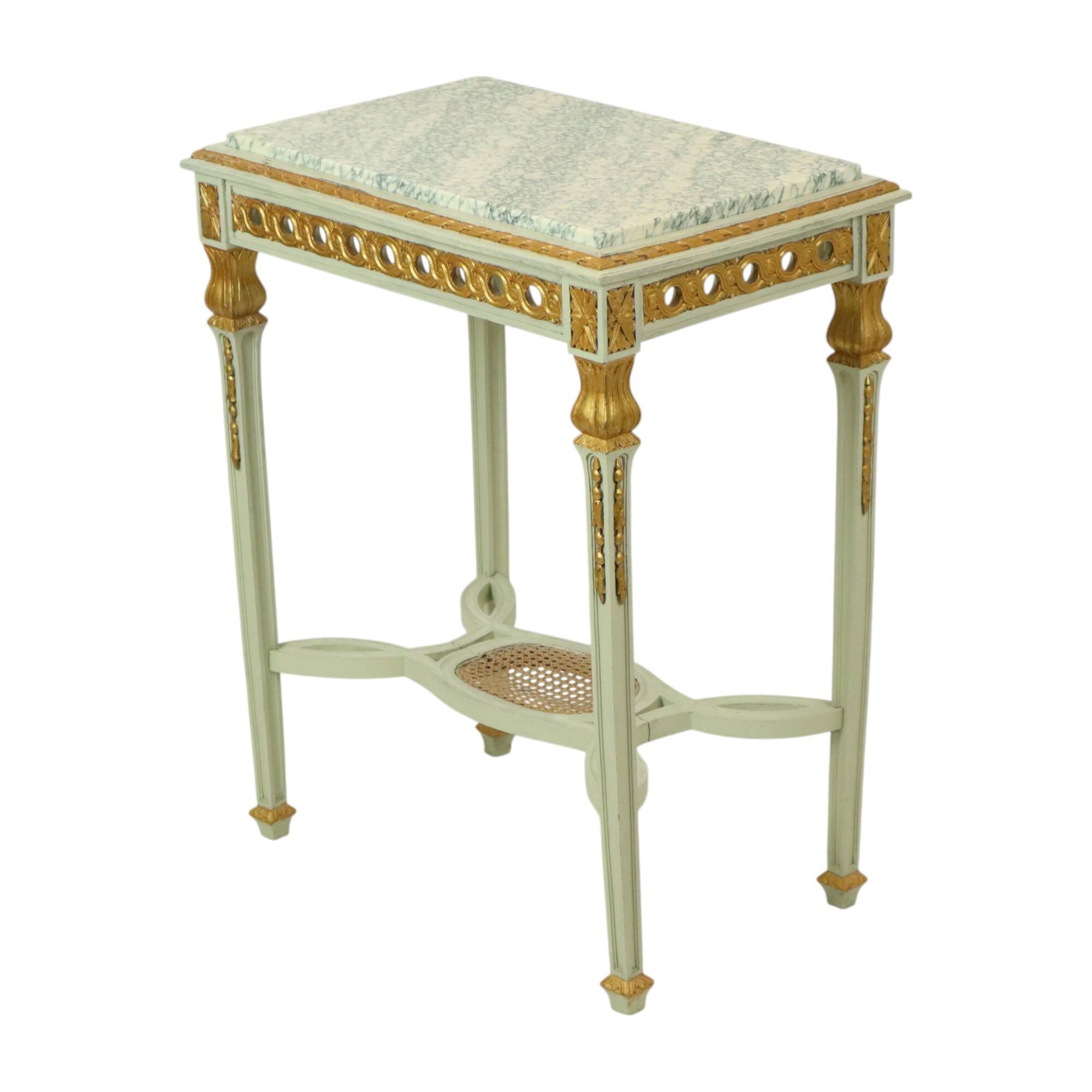 Antique Gilded Side Table Console Green Marble Louis XVI