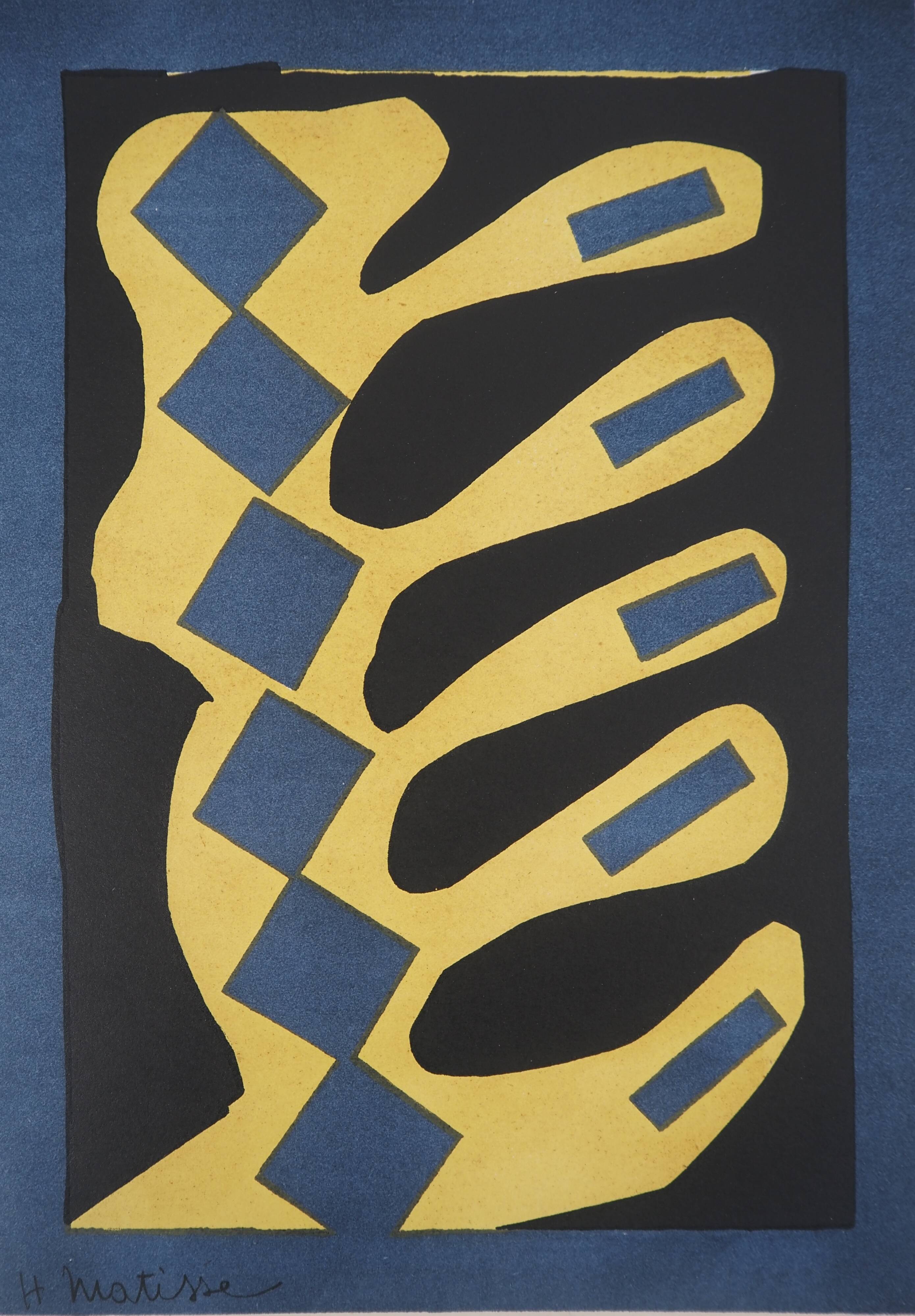 Henri matisse : découpage sur fond bleu - lithographie signée