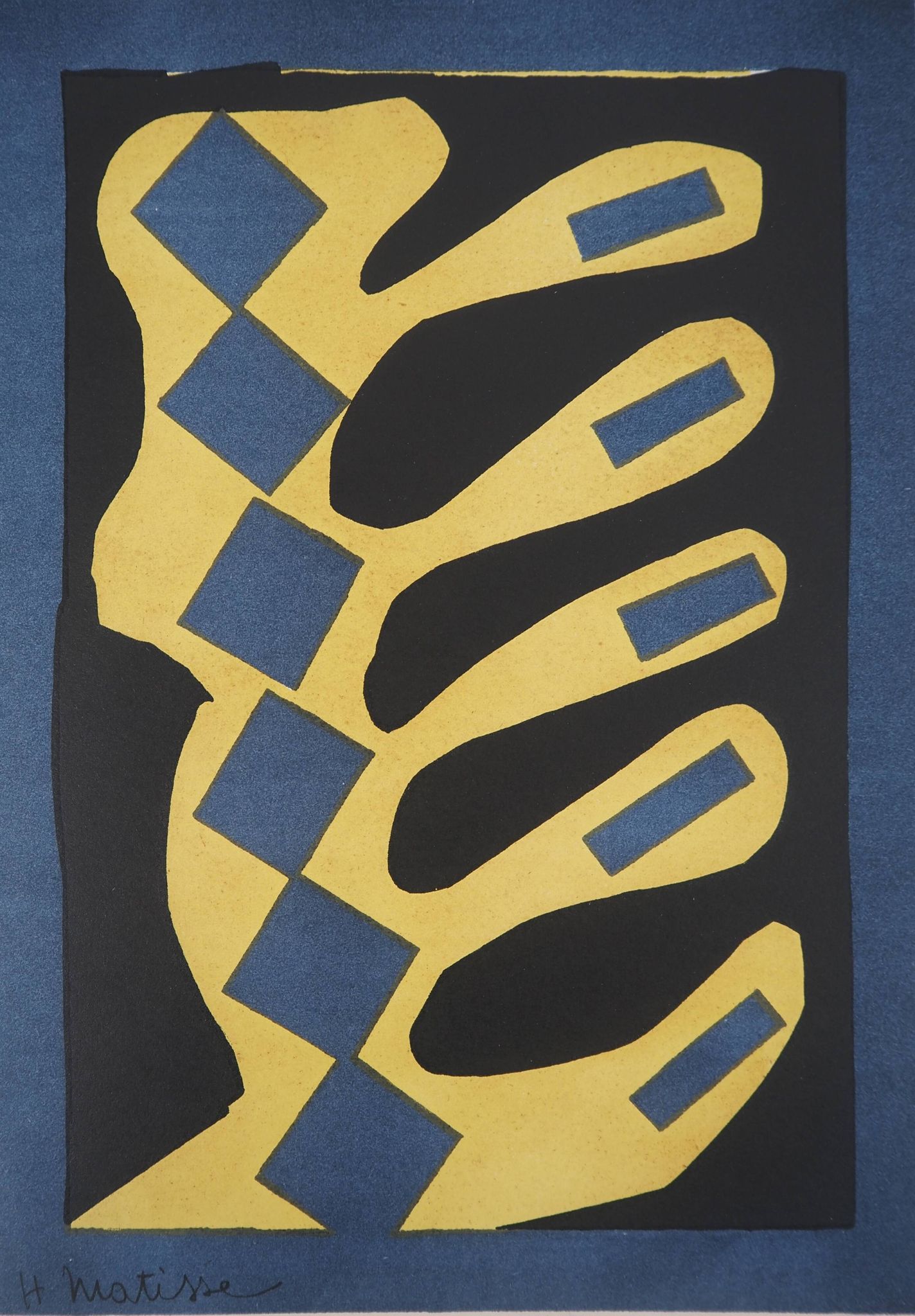 Henri matisse: cut-out on blue background - signed lithograph