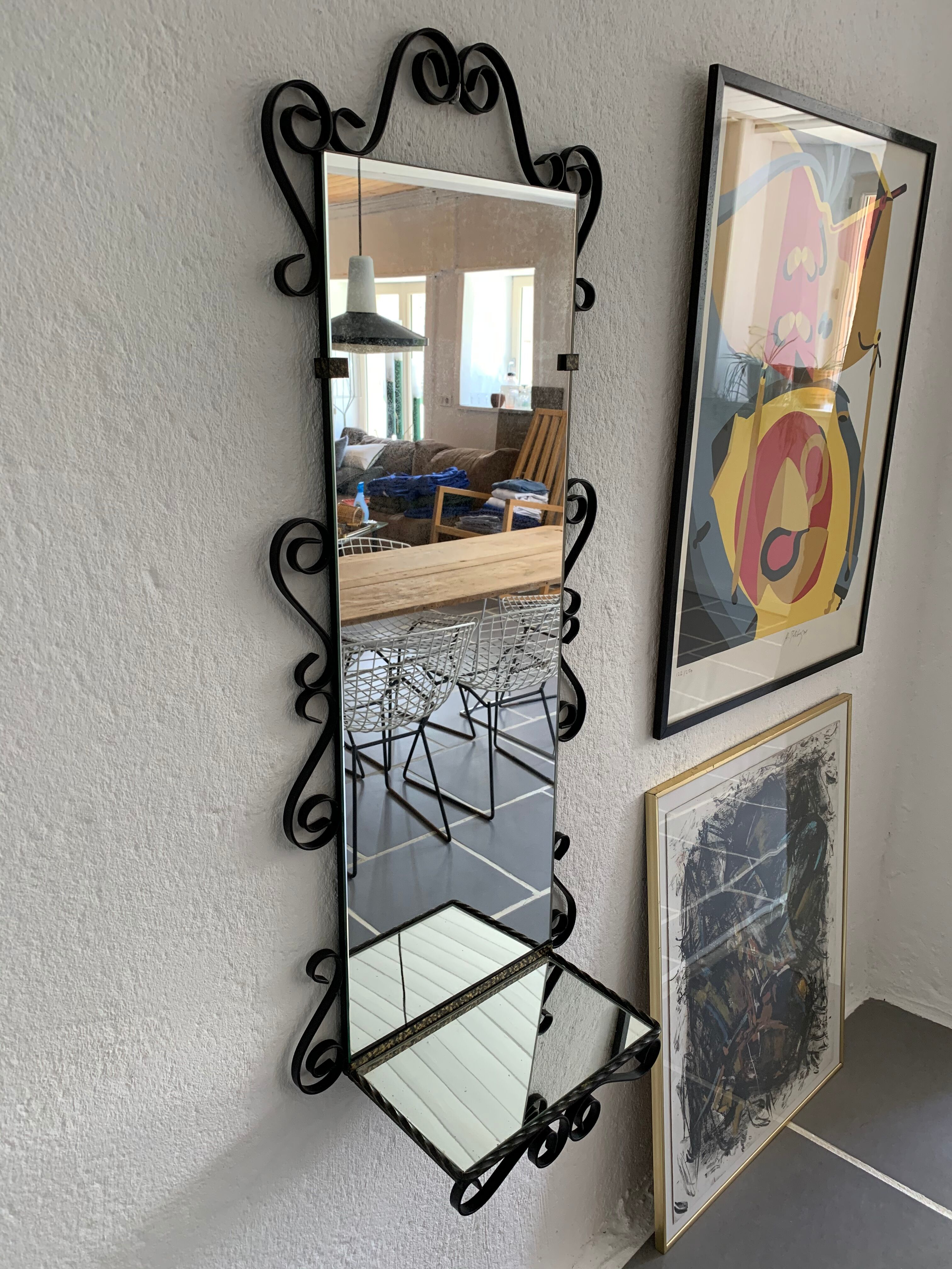 Vintage entrance mirror wrought iron with tablet  38x105cm