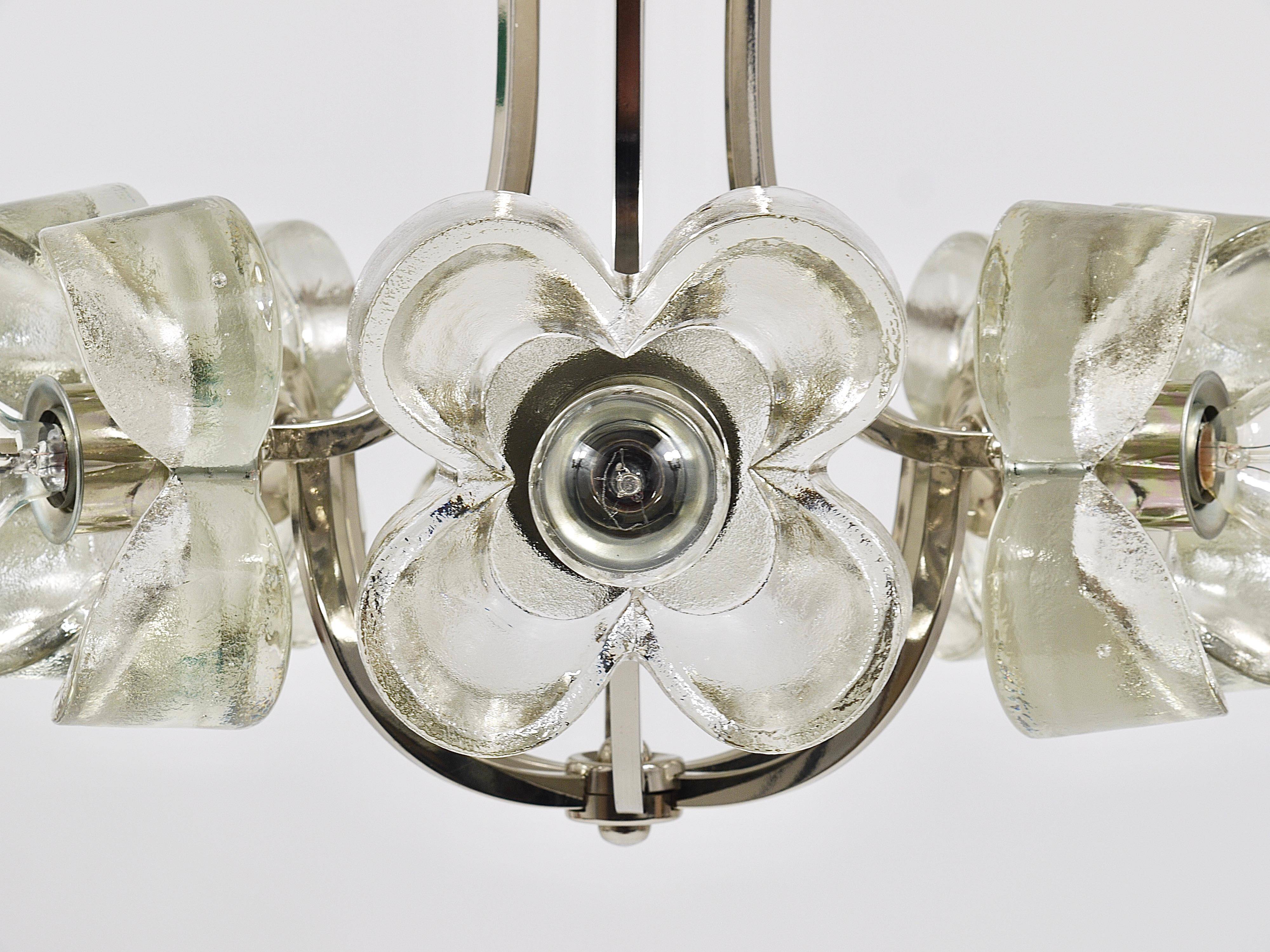 Crystal Glass Flower Pendant Light in Kalmar Style by Sische, Germany, 1970s