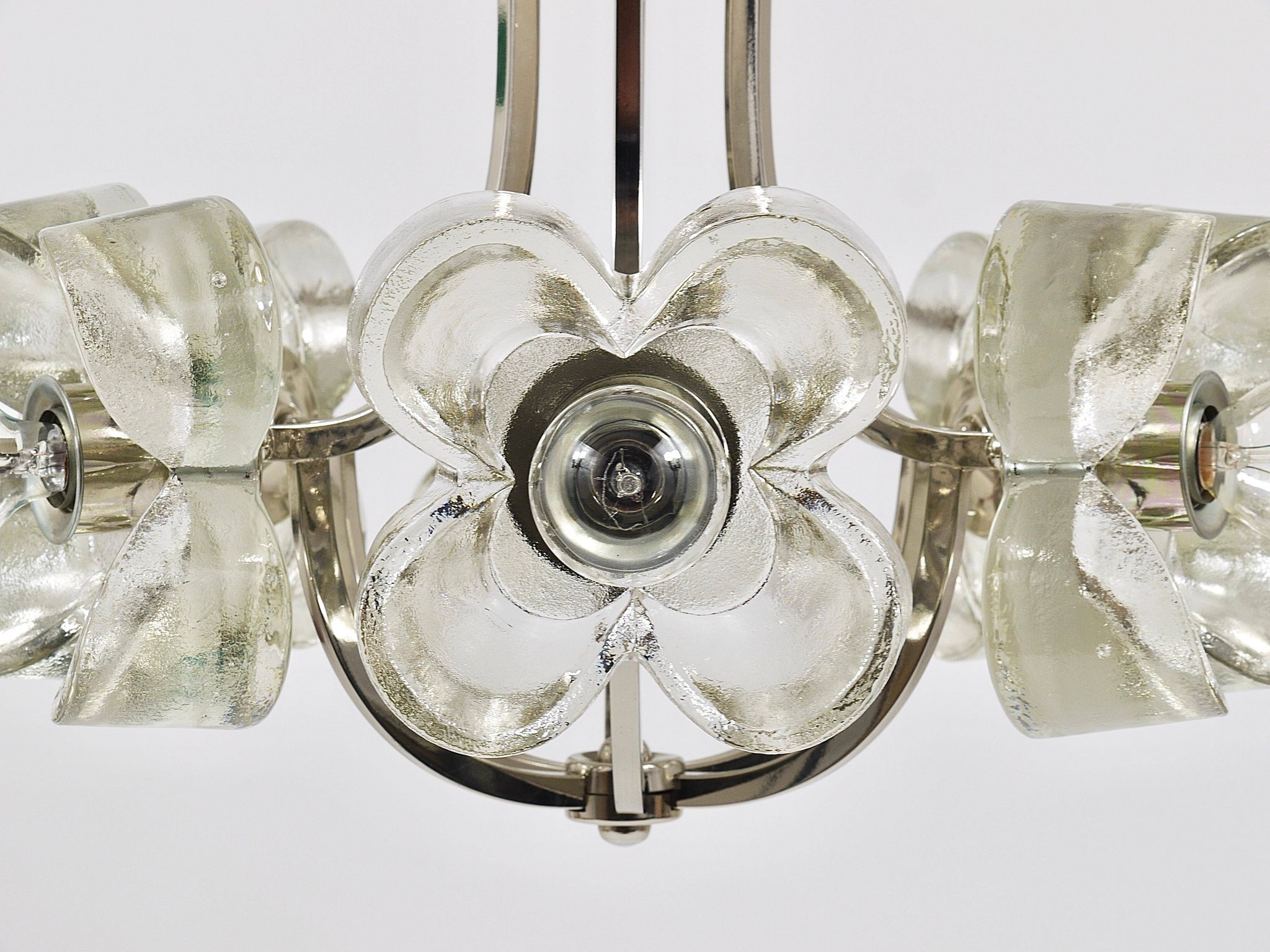 Crystal Glass Flower Pendant Light in Kalmar Style by Sische, Germany, 1970s