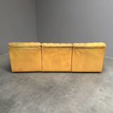 Yellow leather lounge sofa by Laauser, 1970s