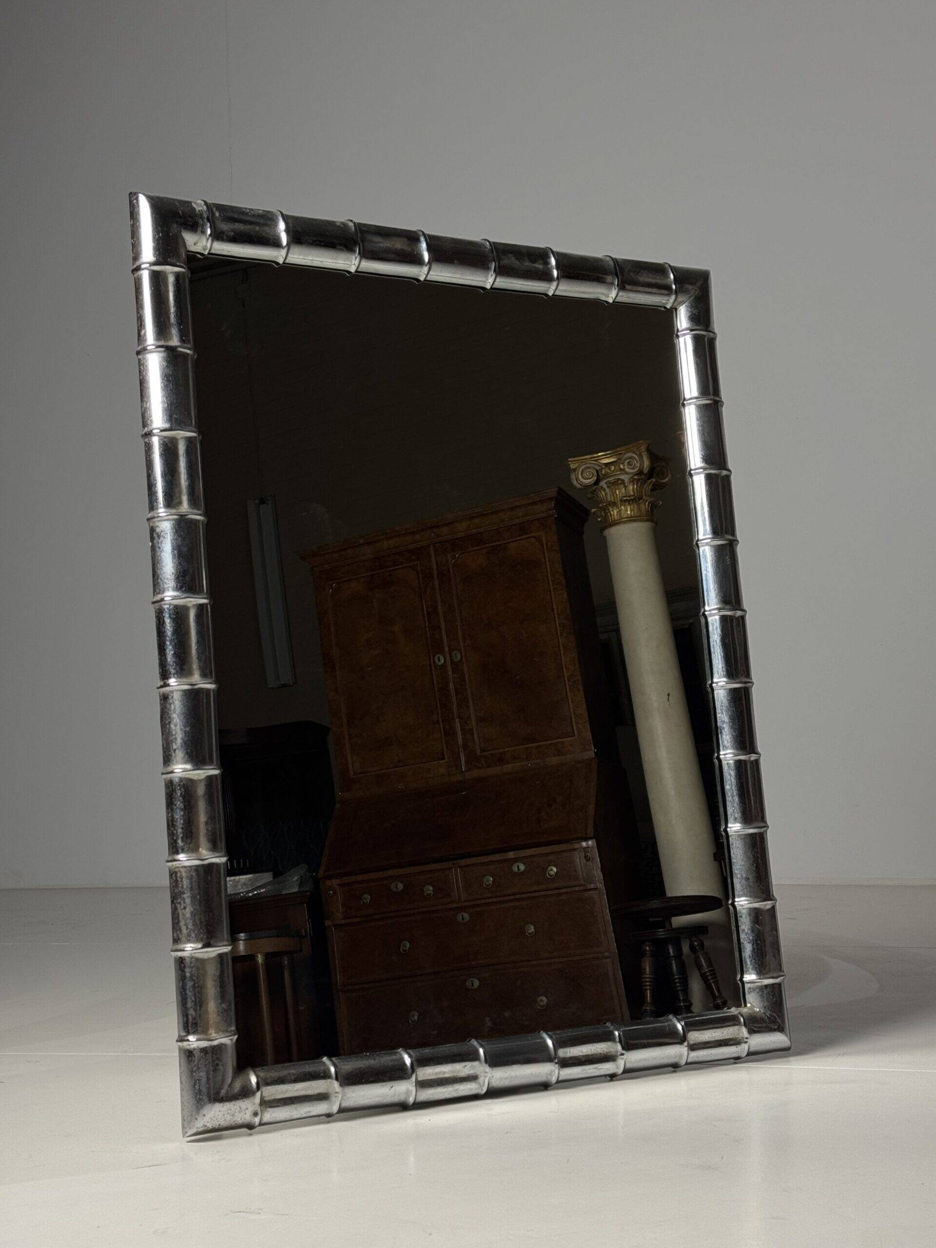 Large faux bamboo mirror chrome