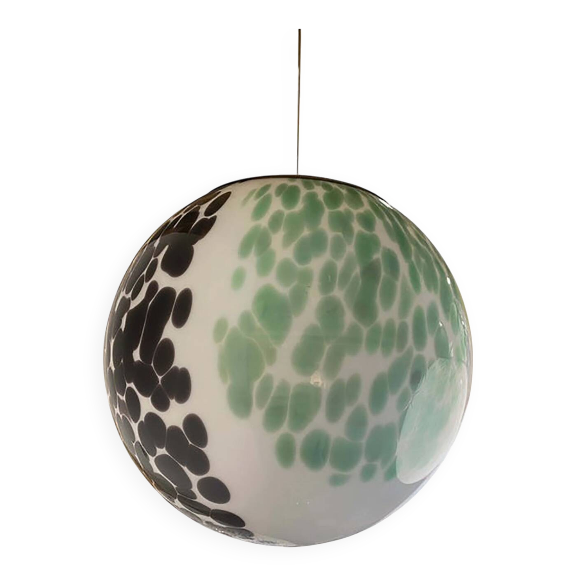 Contemporary Light Green and Black Sphere Pendant in Glass