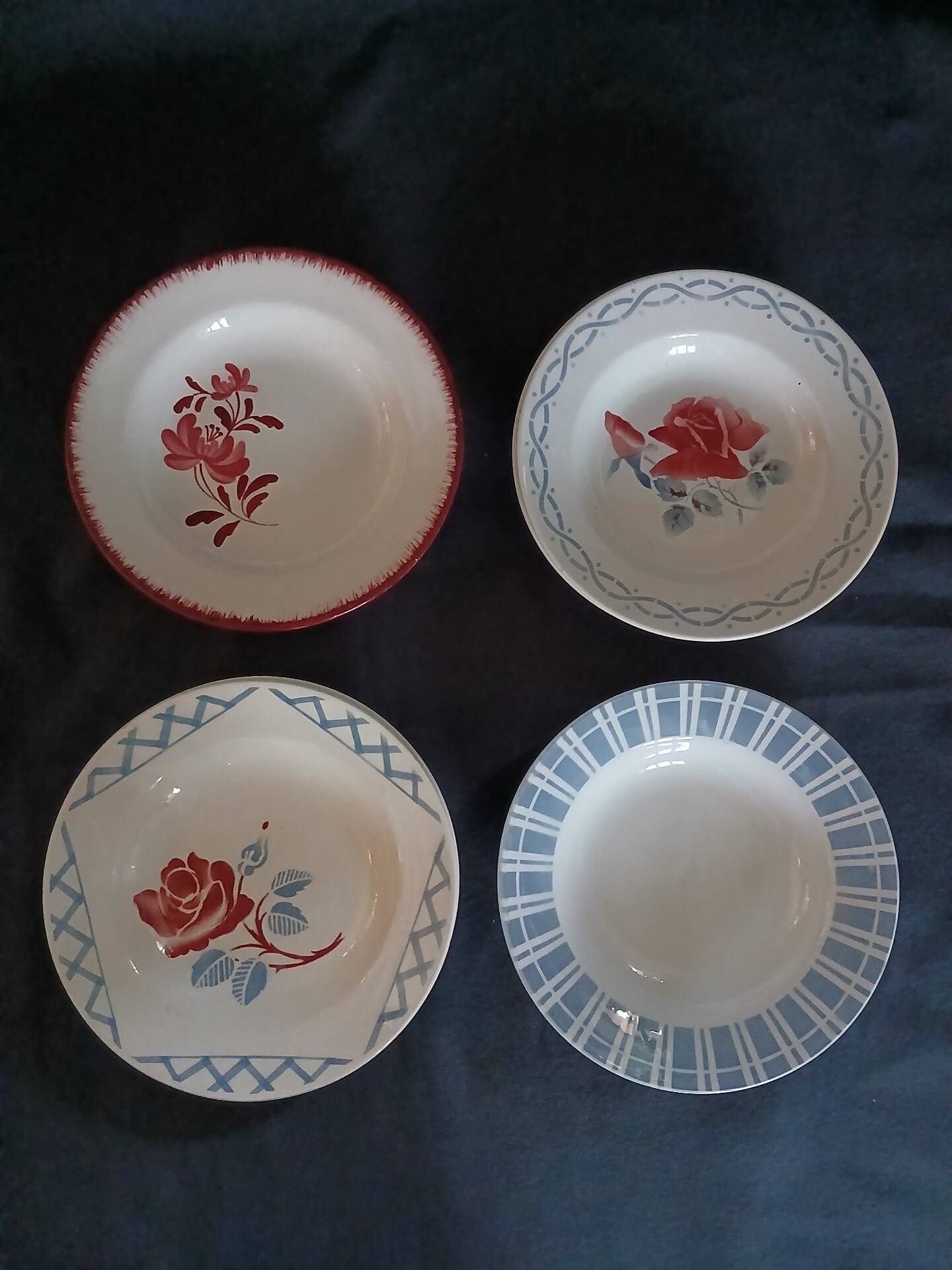 8 mismatched antique deep plates