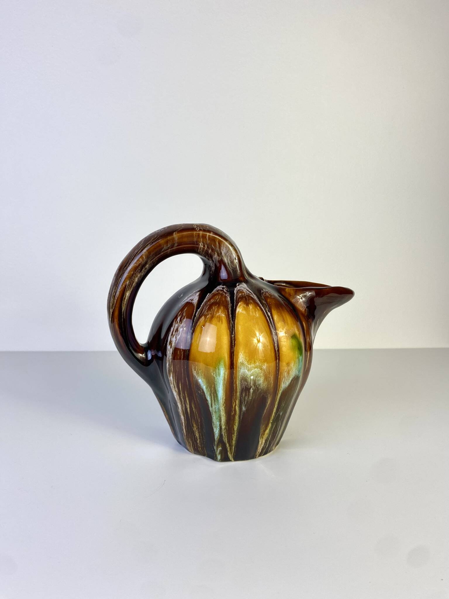 Vallauris pitcher vintage brown yellow squash