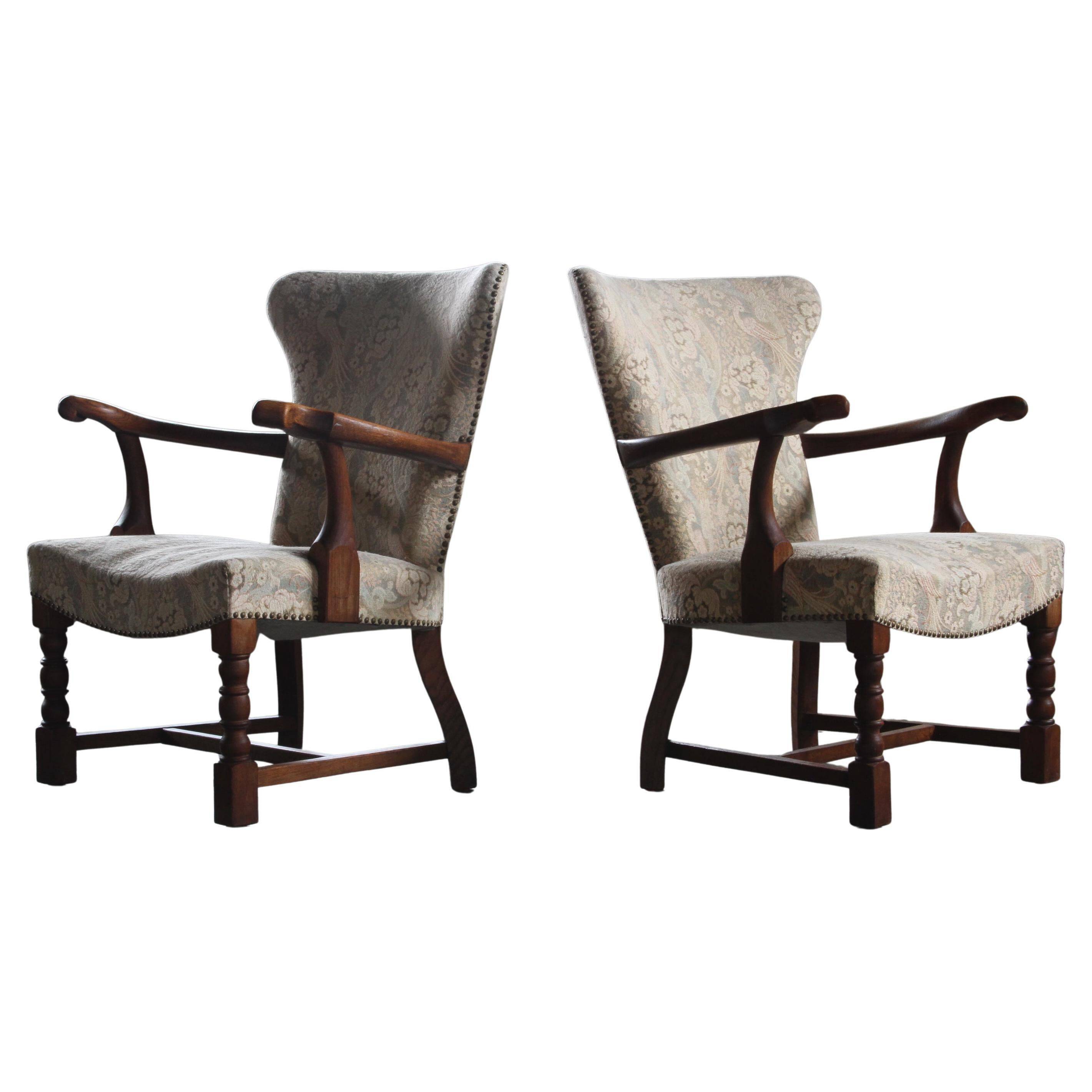 Vintage Danish Art Deco Pair of Armchairs in Solid Oak - 1940s