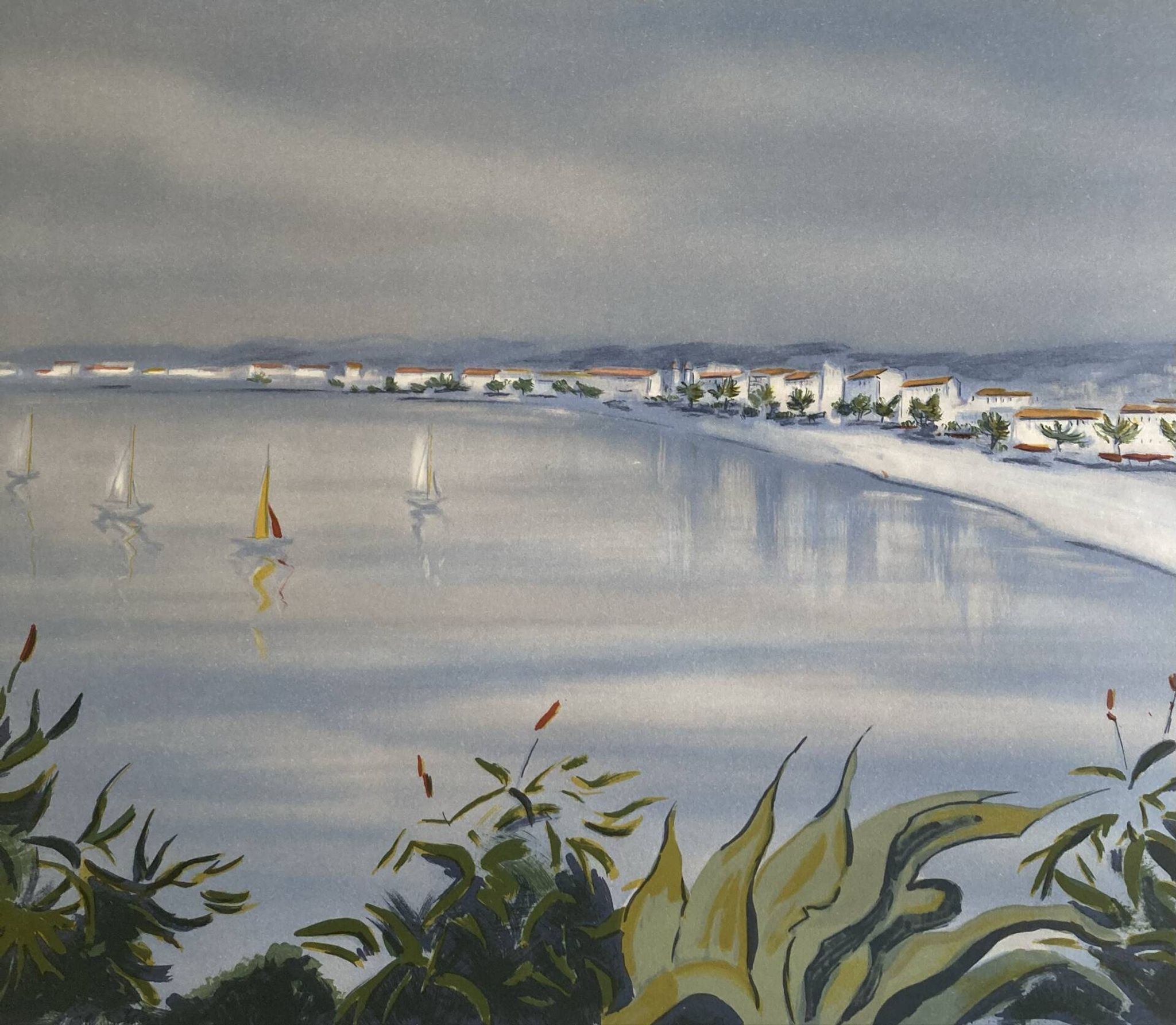 Lithograph signed by the French artist Victor ZAROU - Coastal view