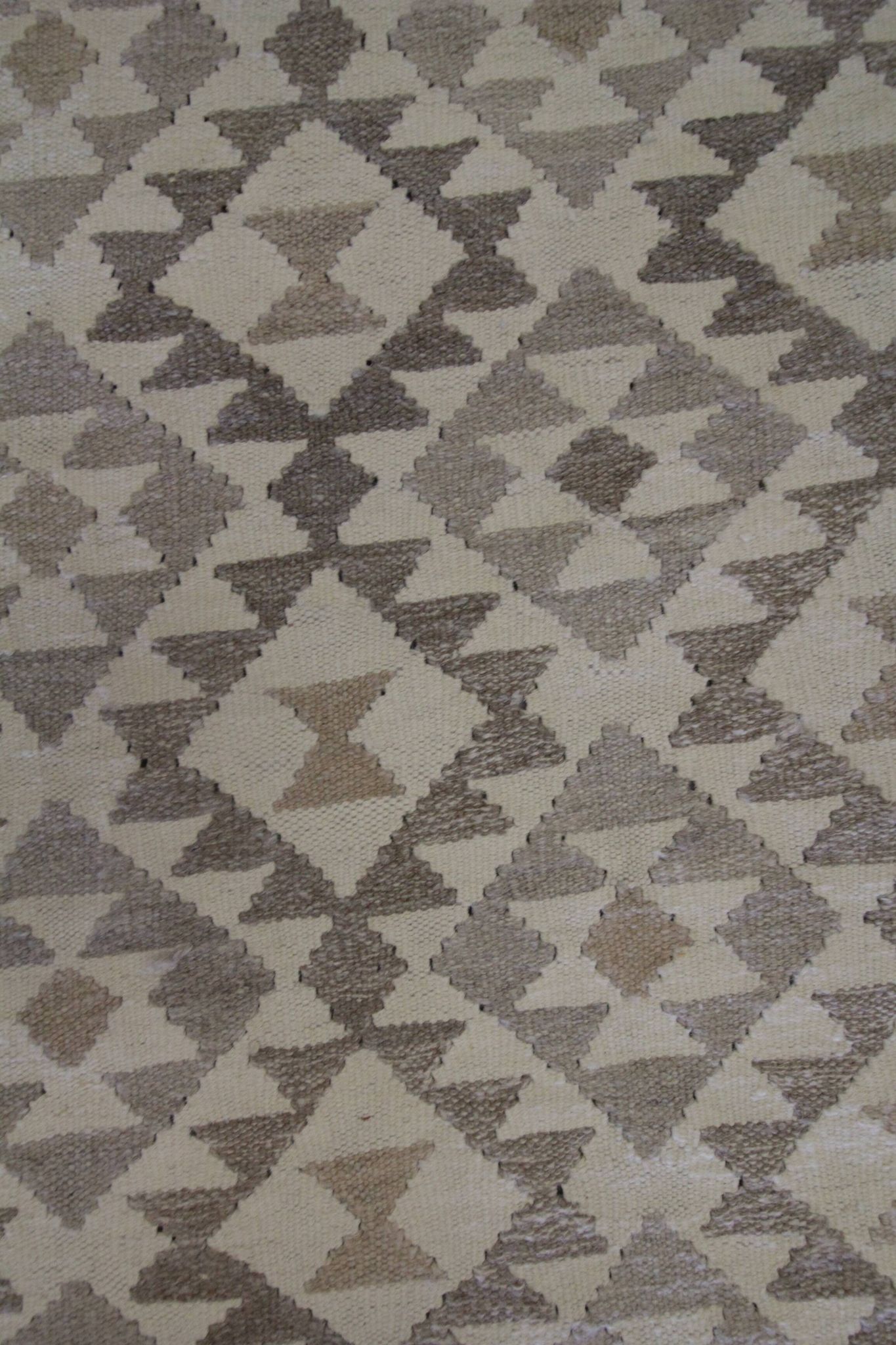 Khaki Brown Kilim Rug, Afghan Wool Flatweave, Handmade Geometric Tribal Rug