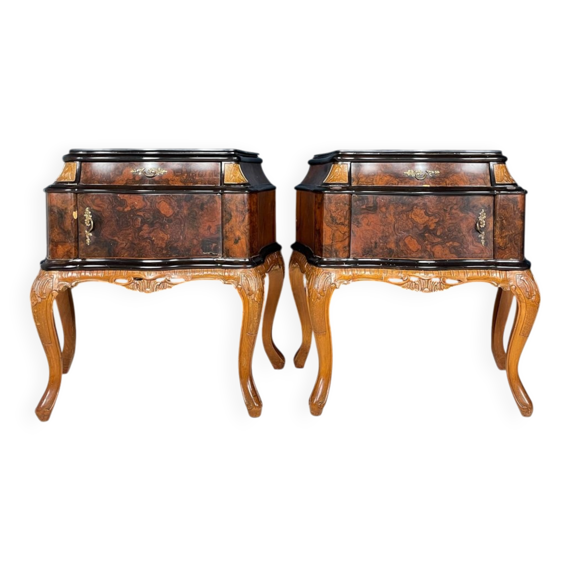 Vintage wooden bedside tables, Italy, 1950s, set of 2