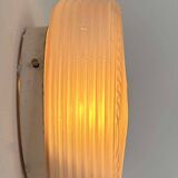 Vintage wall lamp in pressed molded sandblasted glass, France 1960