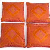 Set of 4 embroidered cushions in coral and pink – 44x44 cm – identical on both sides.