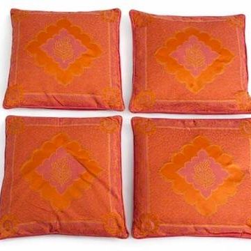 4 coussins brodés corail et rose