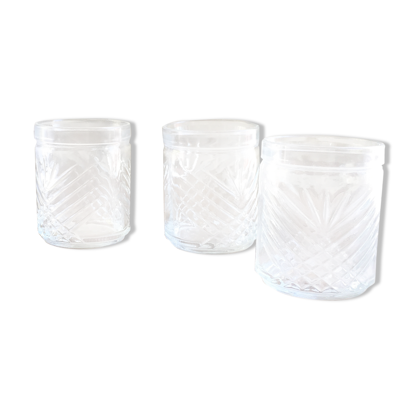 3 old chiseled glasses