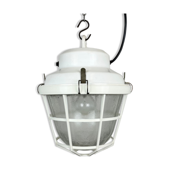 Lampe industrielle blanche avec grille en plastique d’Elektrosvit, années 1980