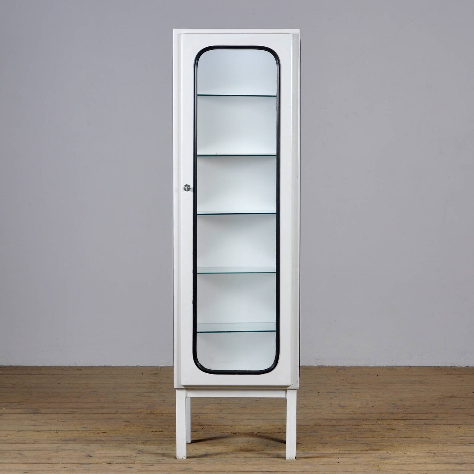 Vintage iron and glass medical cabinet, 1970s