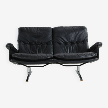 Black leather twoseater by Søren Nissen and Ebbe Gehl for Jeki Møbler