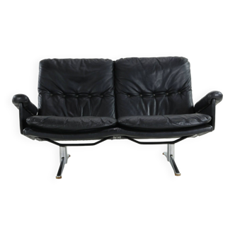 Black leather twoseater by Søren Nissen and Ebbe Gehl for Jeki Møbler