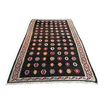 Ancien kilim Oushak anatolien noir