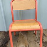 Chaise Ancienne Écolier Maternelle Tube Métal Rose & Bois 70’s Vintage