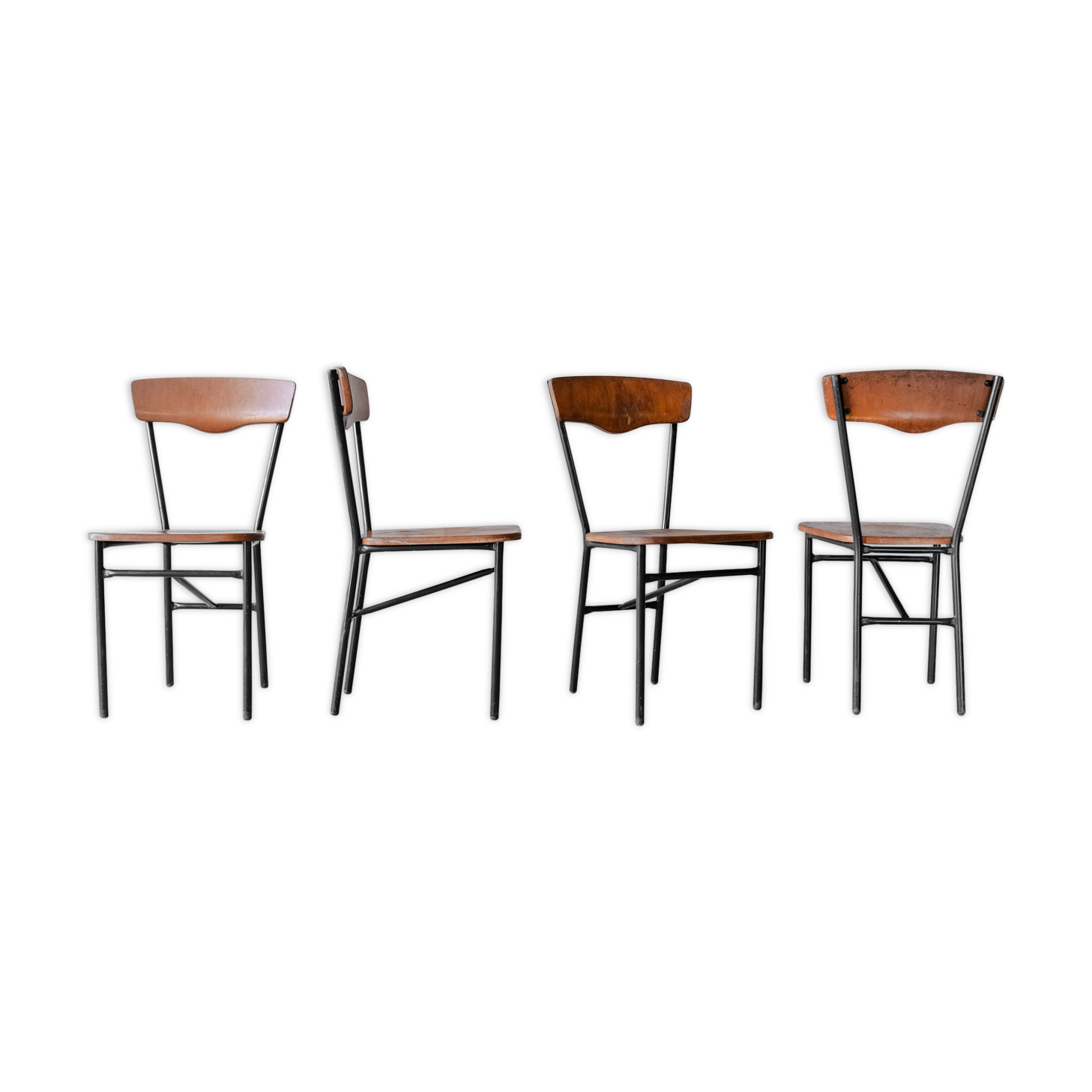 Set of 4 wood and metal vintage chairs