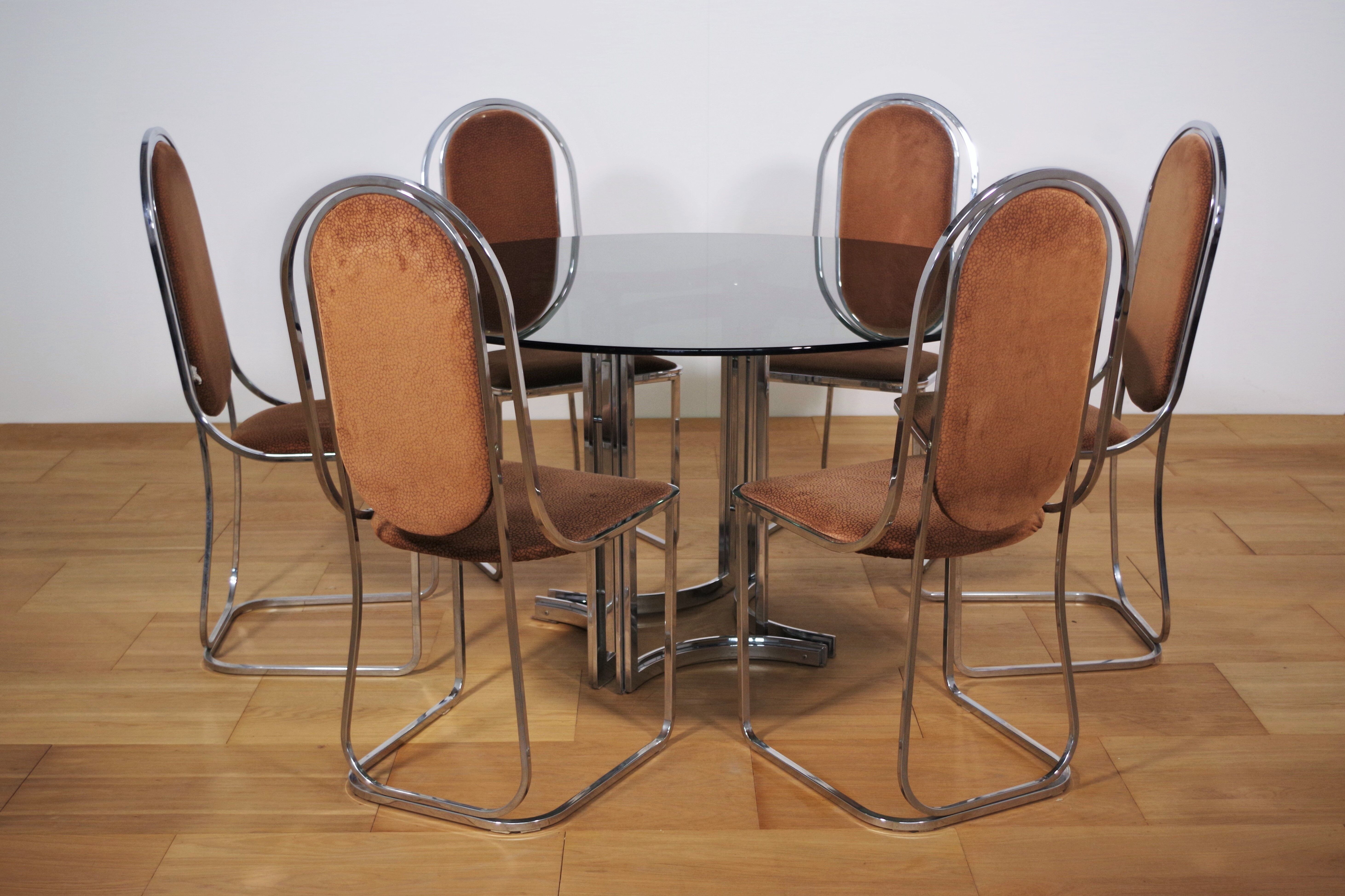 Dining room table and 6 chairs by Alessandro Alpizzi, 1970s, Set of 7