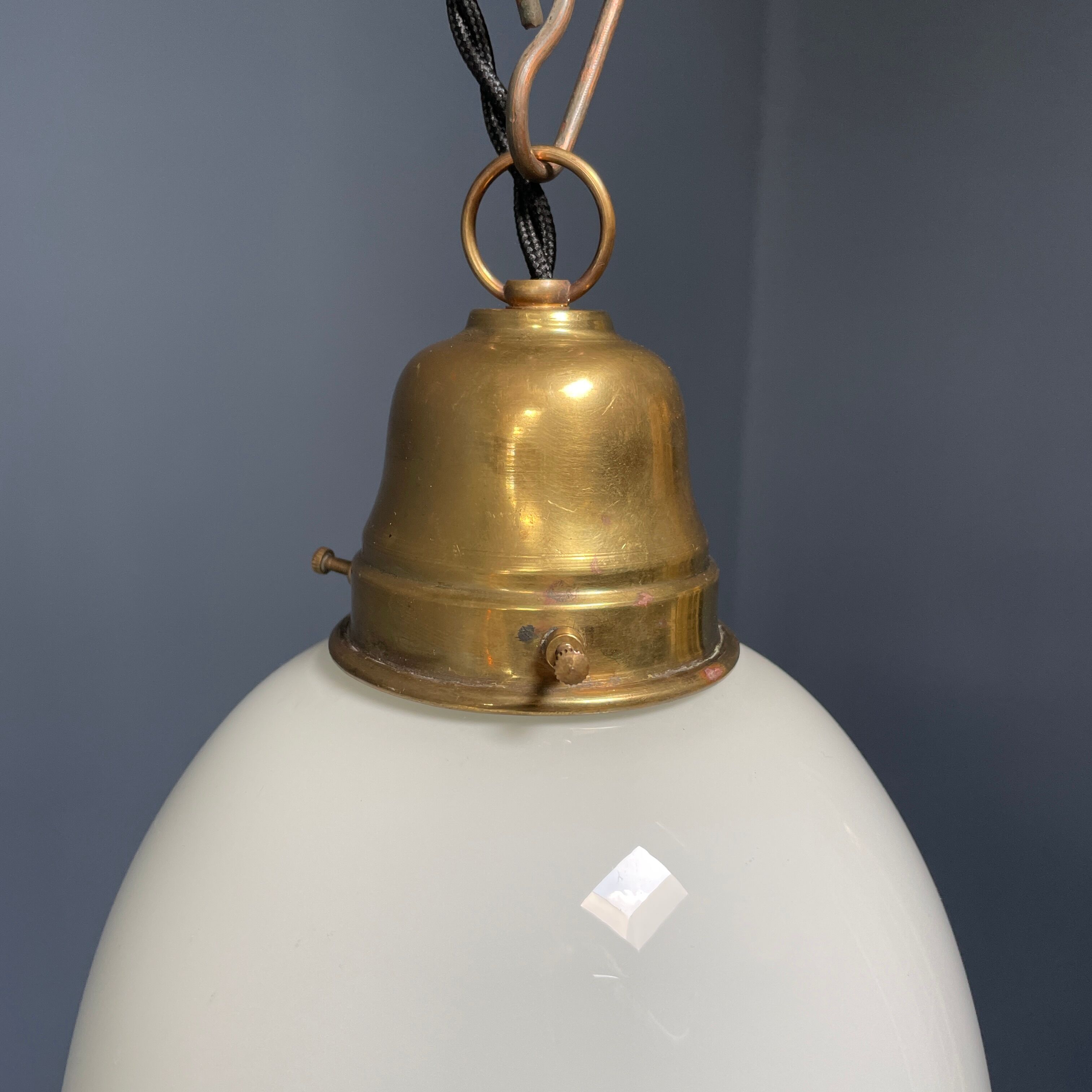 High opaline glass pendant lamp with brass fixture