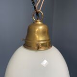 High opaline glass pendant lamp with brass fixture