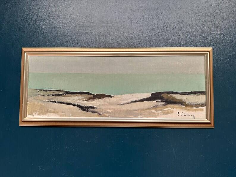 Large Original Swedish Oil on Canvas – 'Coastal Landscape' by Eric Cederberg (1897–1984) – Signed – vintage and framed – 36 × 87 cm (14.2 × 34.3 inches)