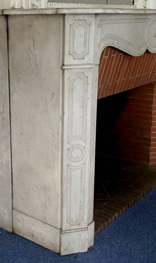 Louis XV style fireplace Model Pompadour White Carrara marble 20th century