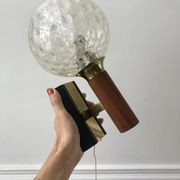 Pair of wall sconces balls in blown glass, metal and teak style 50s