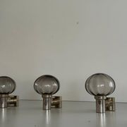 Set of 3 grey glass and chrome wall lights from the mid-century by N Leuchten, 1960s, Germany.