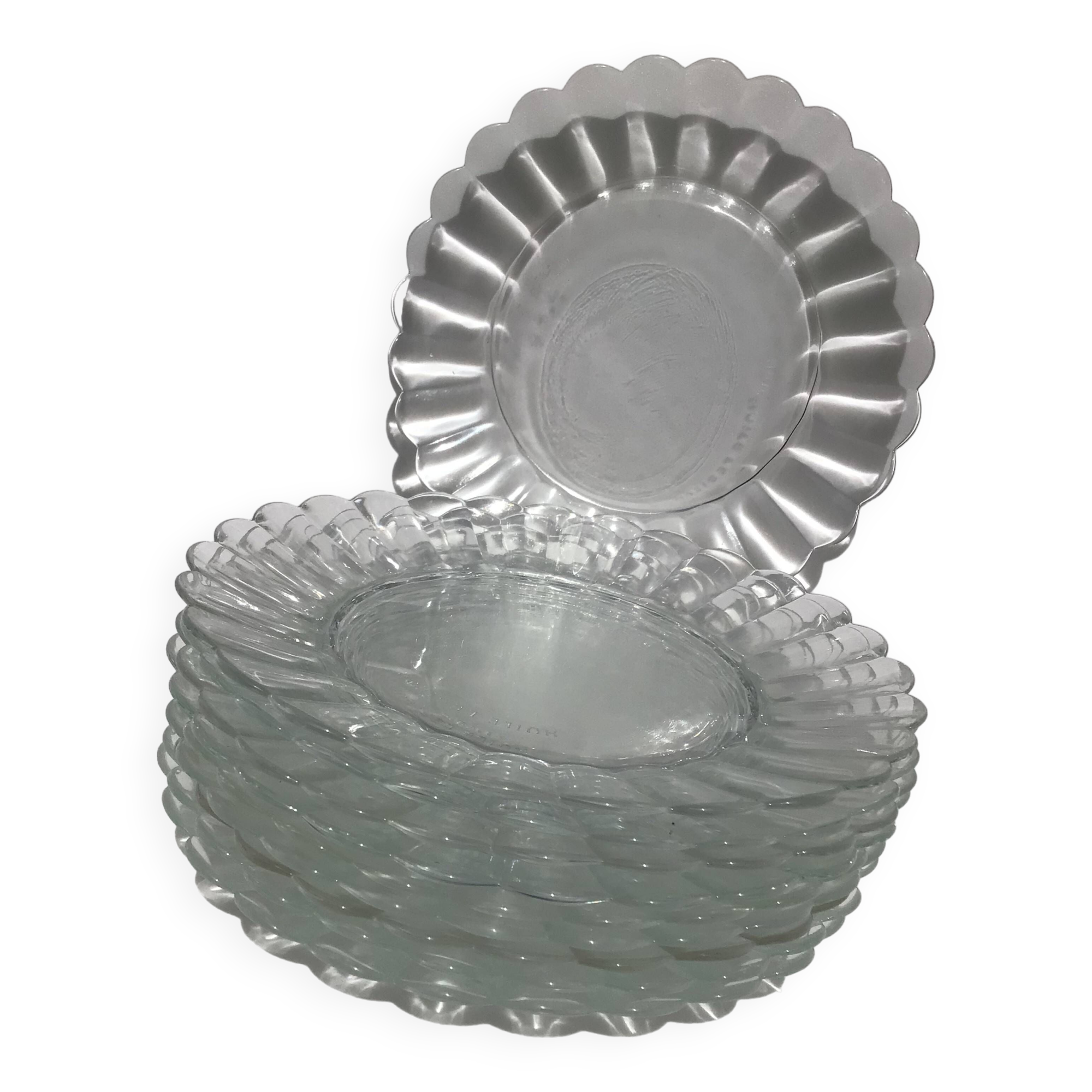 10 Duralex daisy glass dessert plates