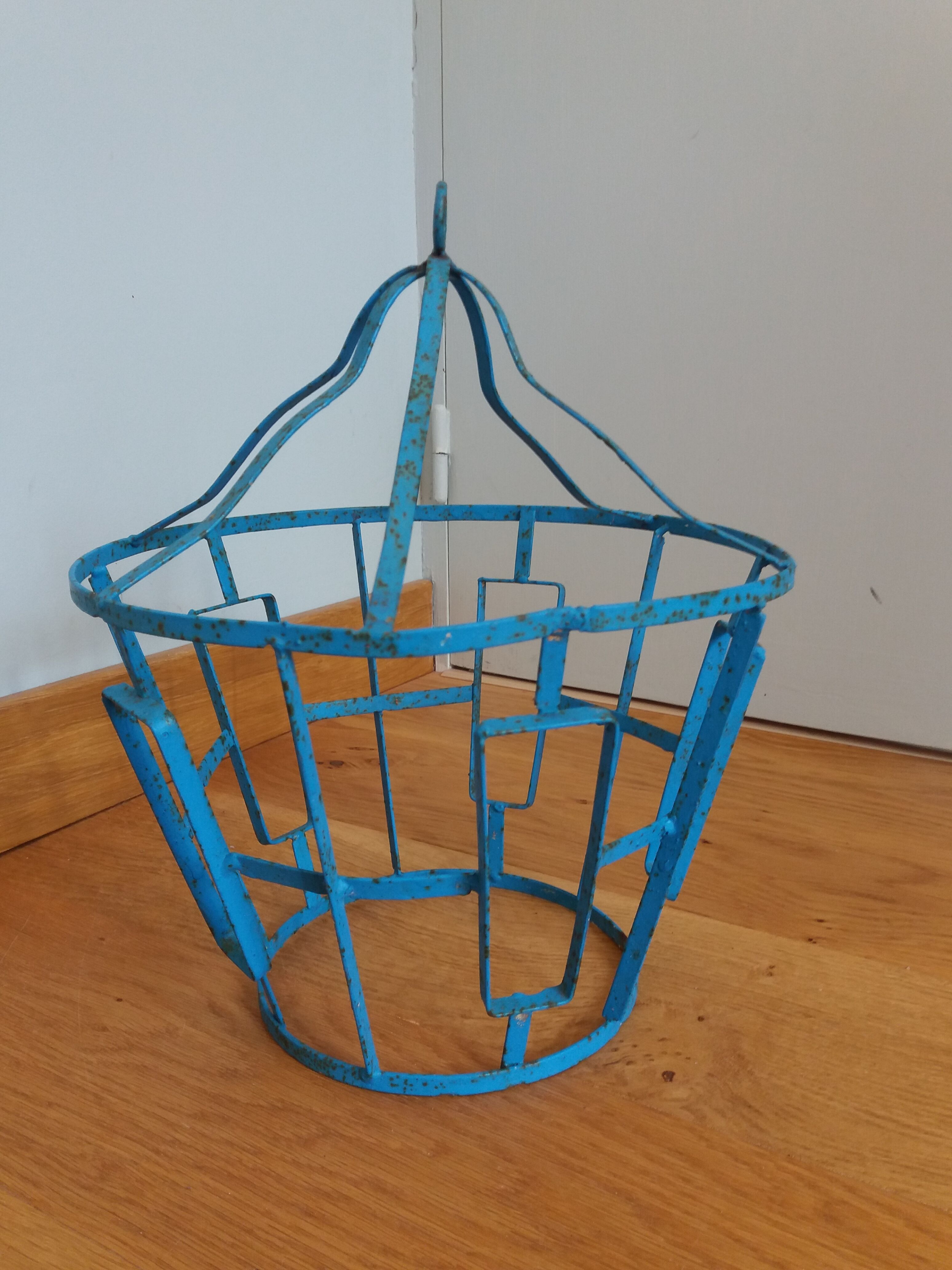 Suspension cage lamp in turquoise metal