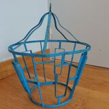Suspension cage lamp in turquoise metal