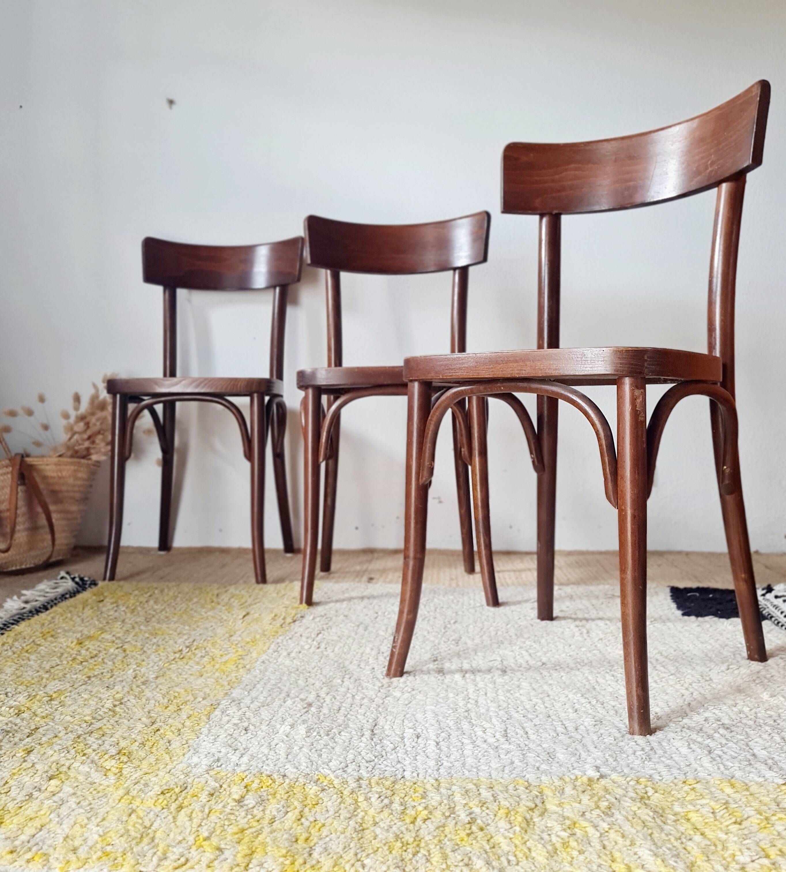 Set of 3 antique wooden bistro chairs