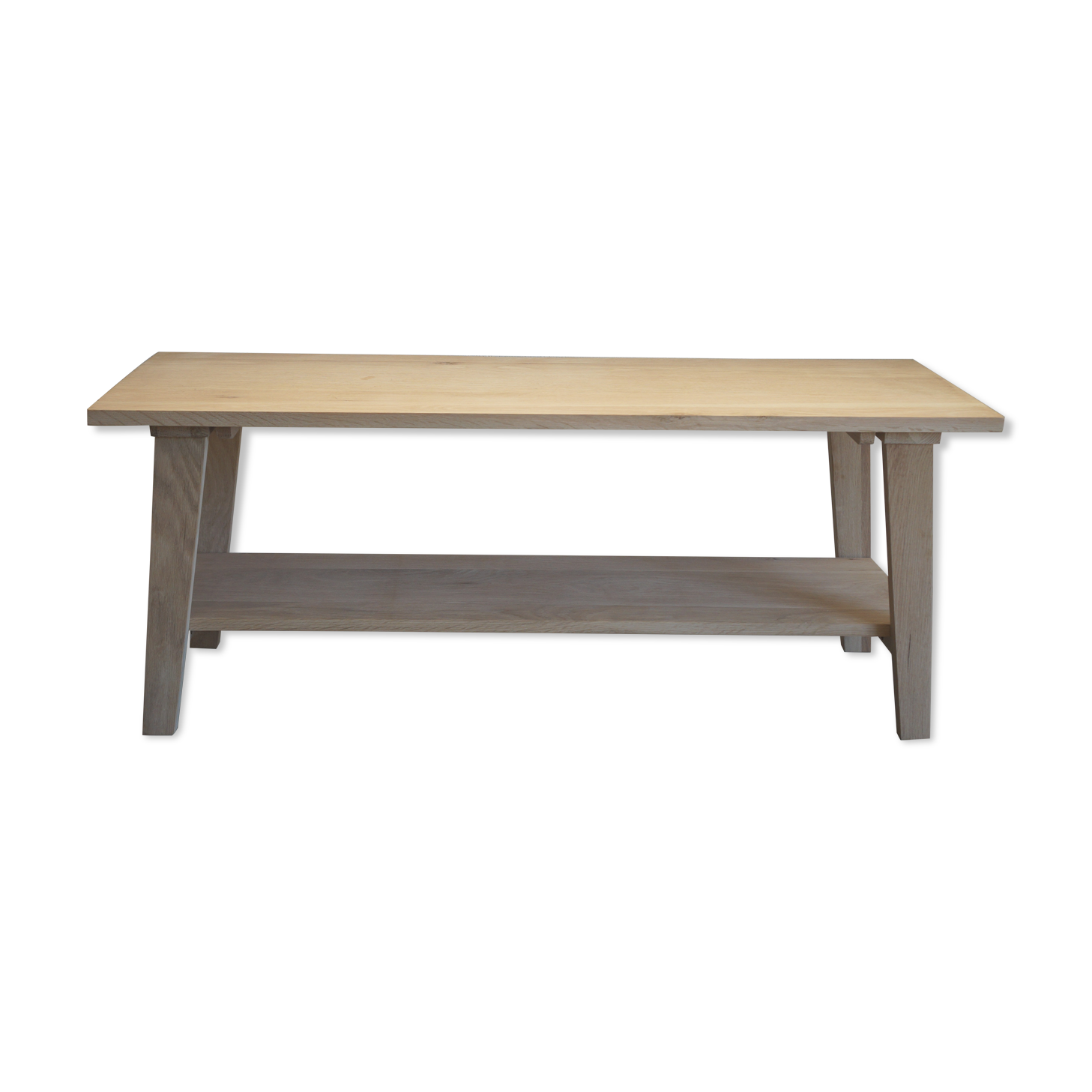 Massive oak bench with compass feet