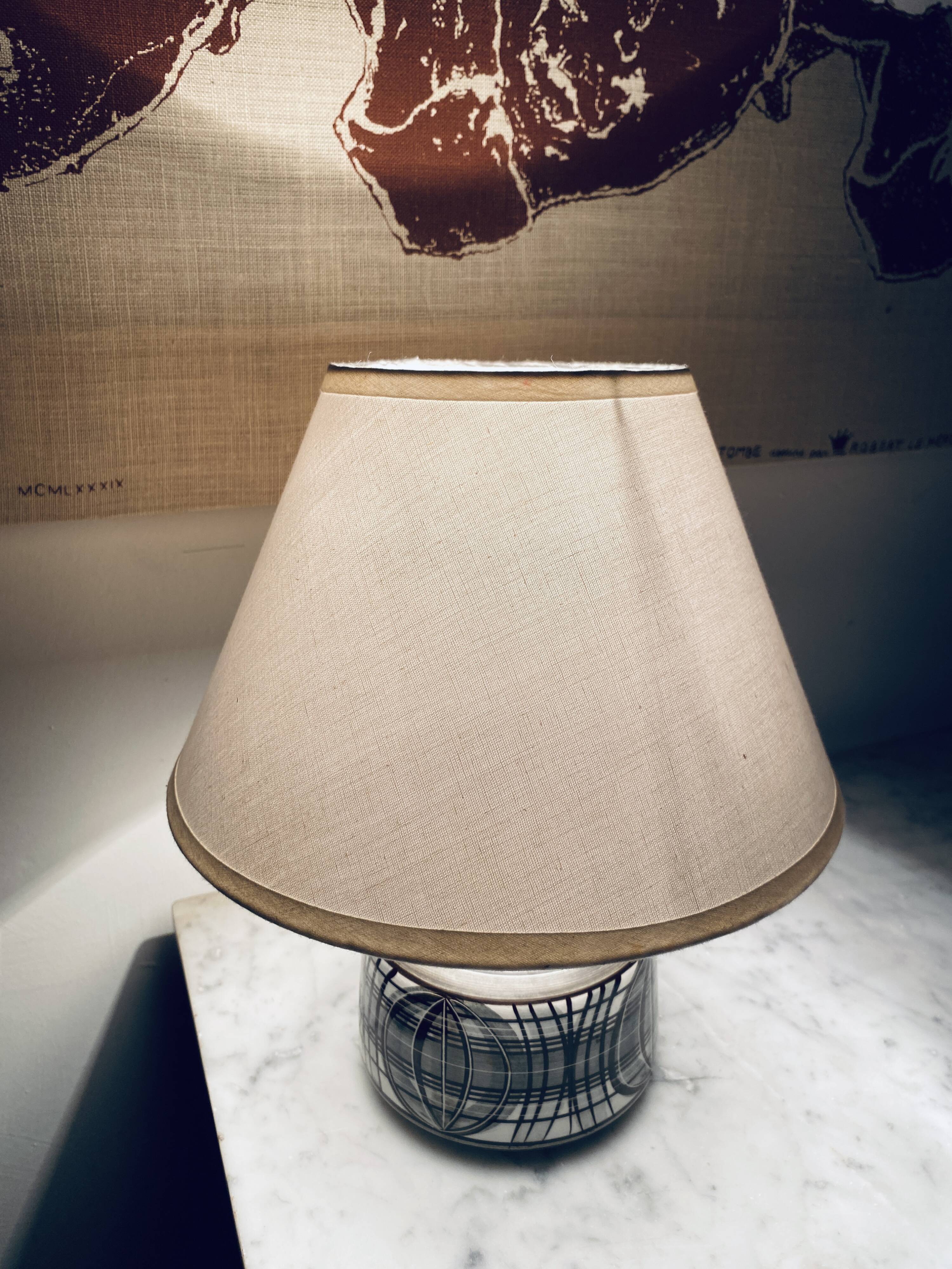 Earthenware lamp, braided fabric cable, 70s