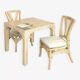 Square Rattan and Stone Marquetry Table with Matching Chairs, 1970