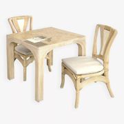 Square Rattan and Stone Marquetry Table with Matching Chairs, 1970