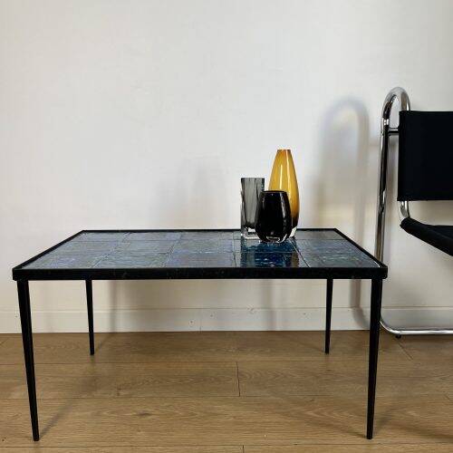Blue ceramic coffee table by Robert & Jean CLOUTIER circa 1960
